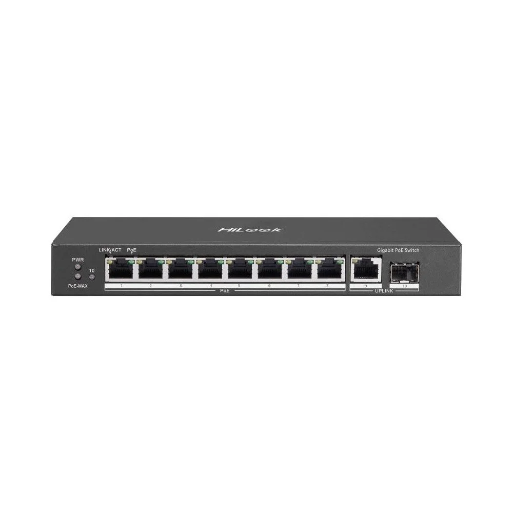 Switch PoE cu 8 porturi HikVision HiLook NS-0510P-58, 10/100/1000 Mbps, 20 Gbps, 14.88 Mpps, 1.5 Mbits, fara management
