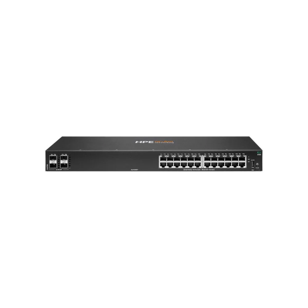 Switch rackabil Gigabit cu 24 porturi HPE Aruba Networking CX 6100 JL678A, 4 porturi SFP, 128 Gbps, 95.2 Mpps, L2, U1, cu management