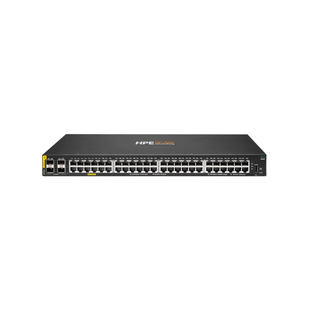 Switch rackabil PoE cu 48 de porturi HPE Aruba Networking CX 6000 R8N85A, 4 porturi SFP, 104 Gbps, 77.3 Mbps, buget 370W, 1U, L2, cu management