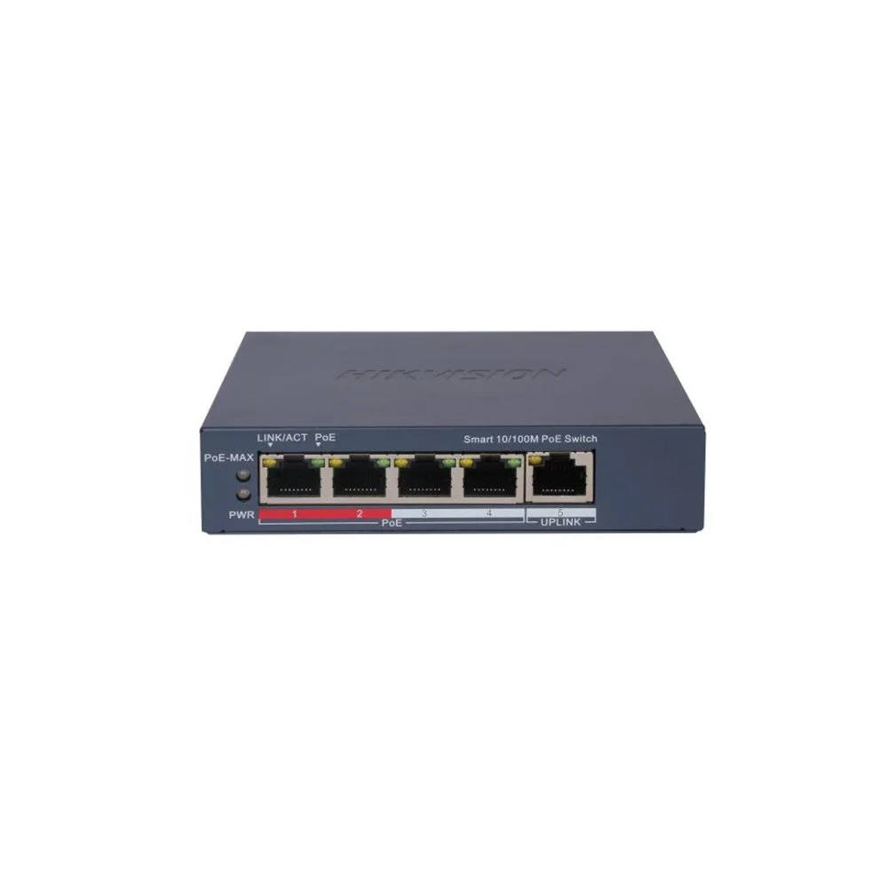 Switch smart cu 4 porturi PoE Hikvision DS-3E1105P-EI(V2), 10/100Mbps, 1 uplink, MAC 2000, cu management