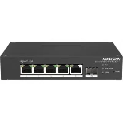 Switch Smart managed 4 porturi Hikvision DS-3T1306P-SI-HS, 10/100 MBps PoE, 1 port Gigabit SFP, 1 port Gigabit RJ45