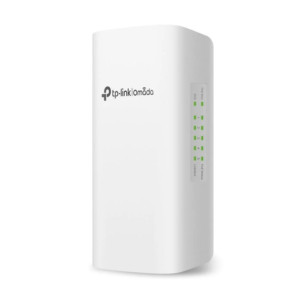 Switch smart pentru exterior cu 5 porturi Gigabit TP-Link Omada SG2005P-PD, 10/100/1000 Mbps, 200 m, PoE, 1 port PoE++ IN si 4 porturi PoE + Out, buget maxim 64 W, IP55, cu management