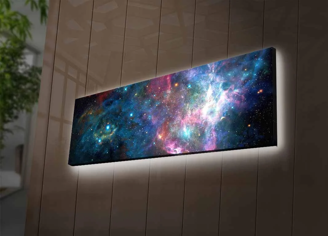Tablou Canvas cu Led Stele Semiha fara Priza, Multicolor, 90x30 cm