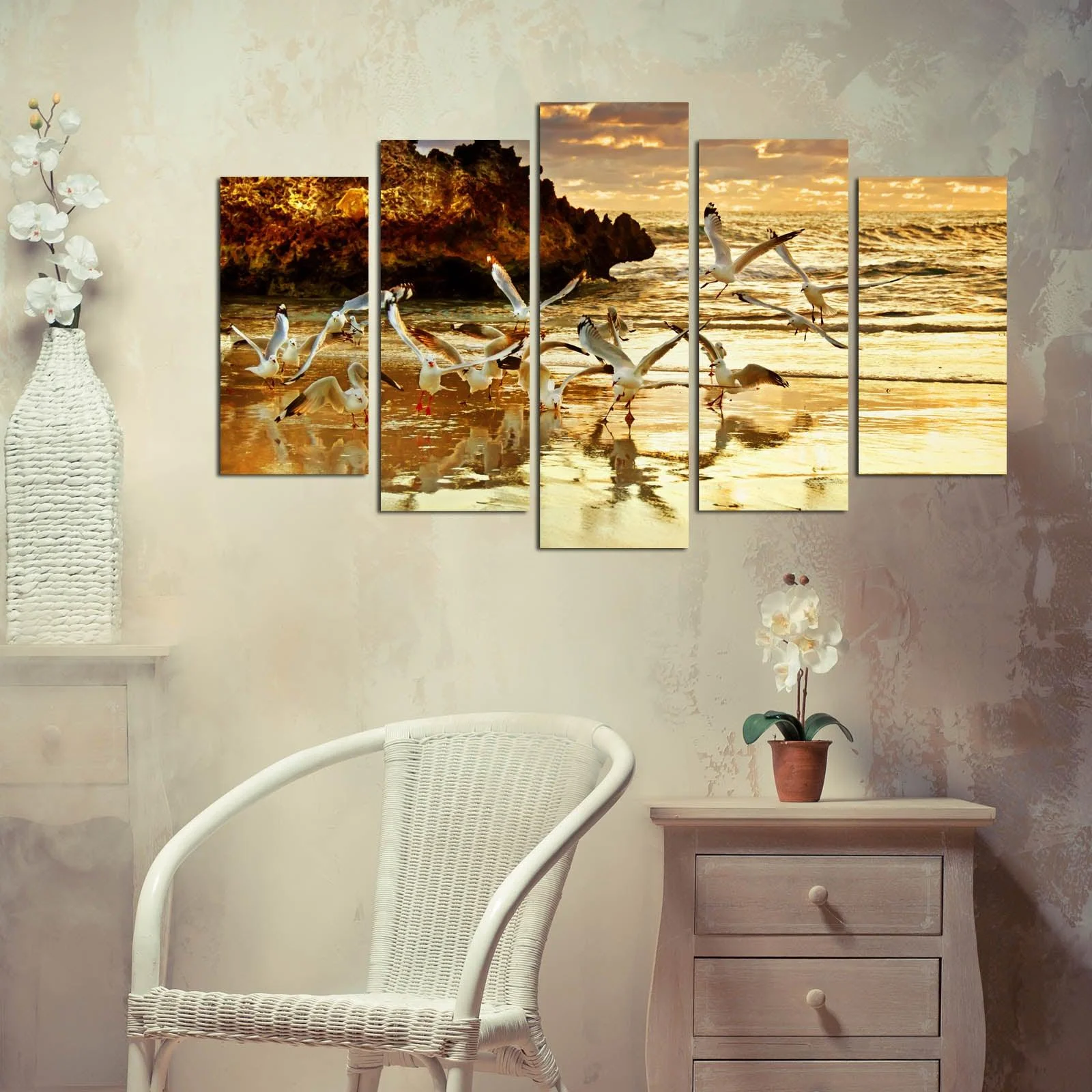 Tablou MDF ( 5 buc ) Popasul Pescarilor, Multicolor, 60x110 cm