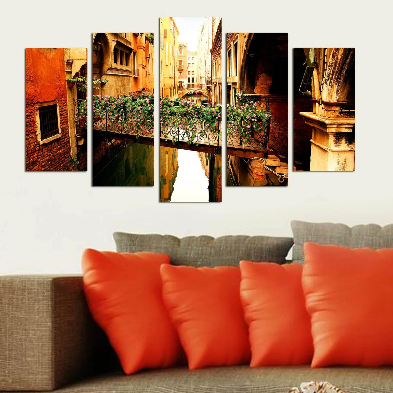 Tablou MDF ( 5 buc ) Venezia Pod inflorit, Multicolor, 60x110 cm