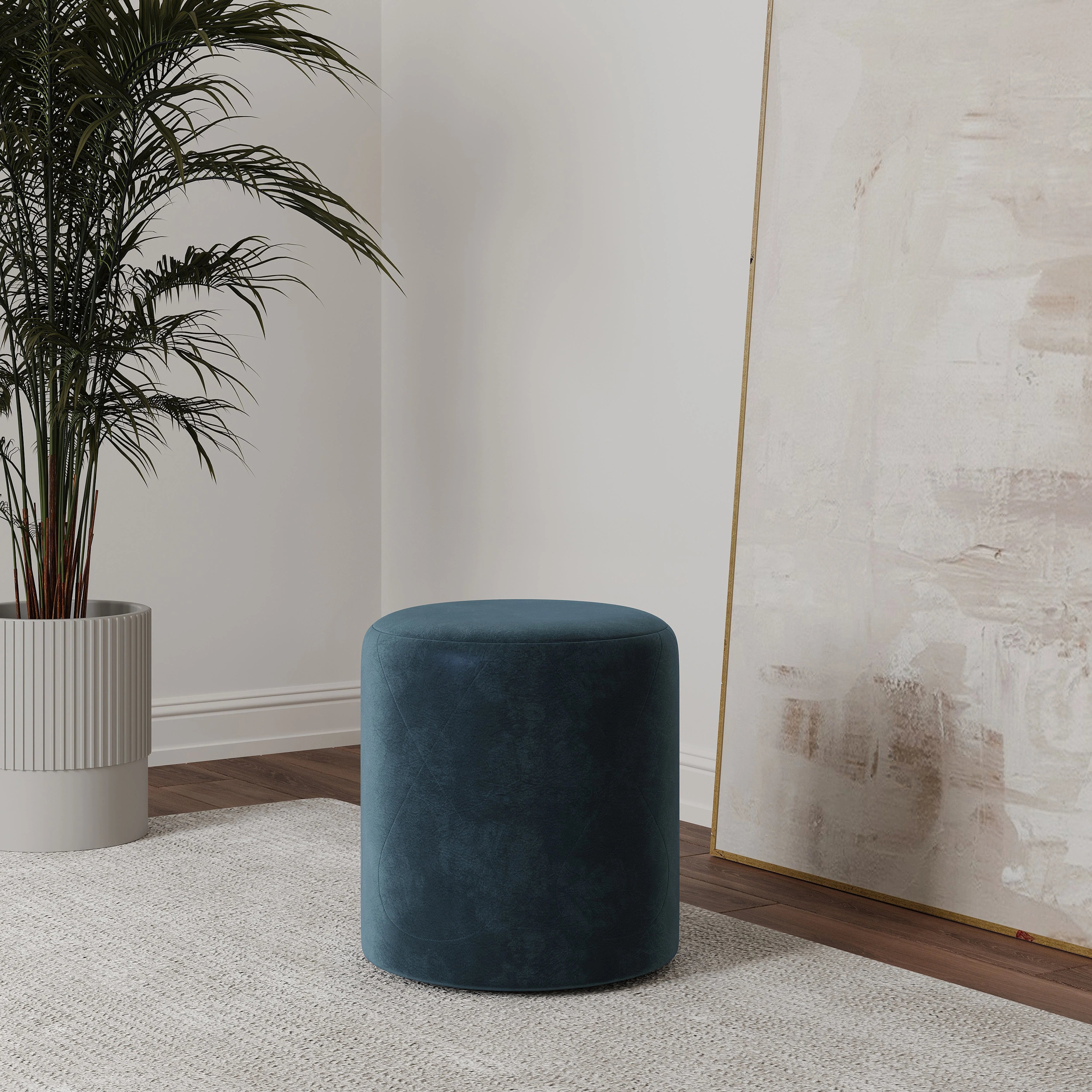 Taburet Tapitat Mali, Albastru, Stofa, L 41 x l 41 x H 45 cm