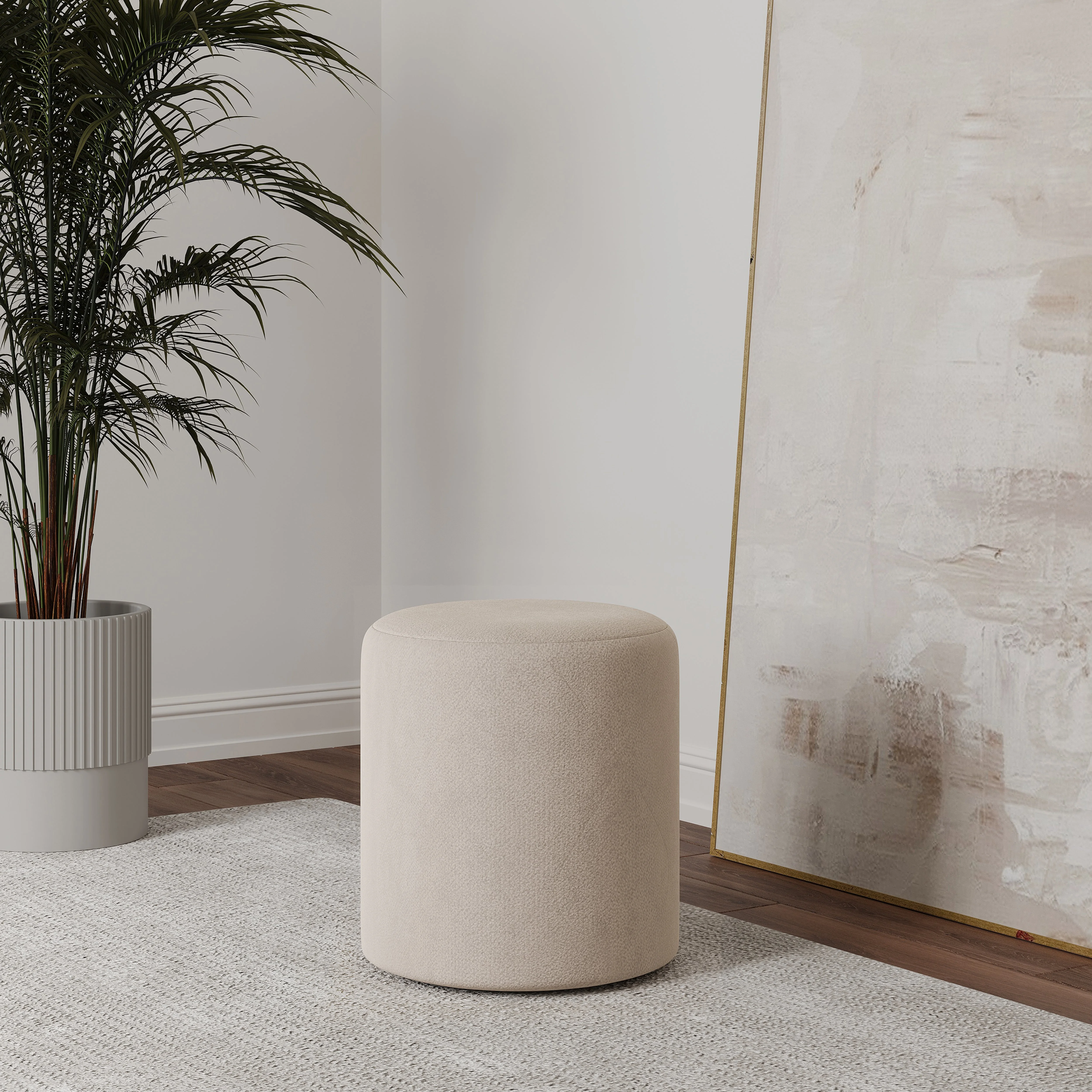 Taburet Tapitat Mali, Crem, Stofa, L 41 x l 41 x H 45 cm