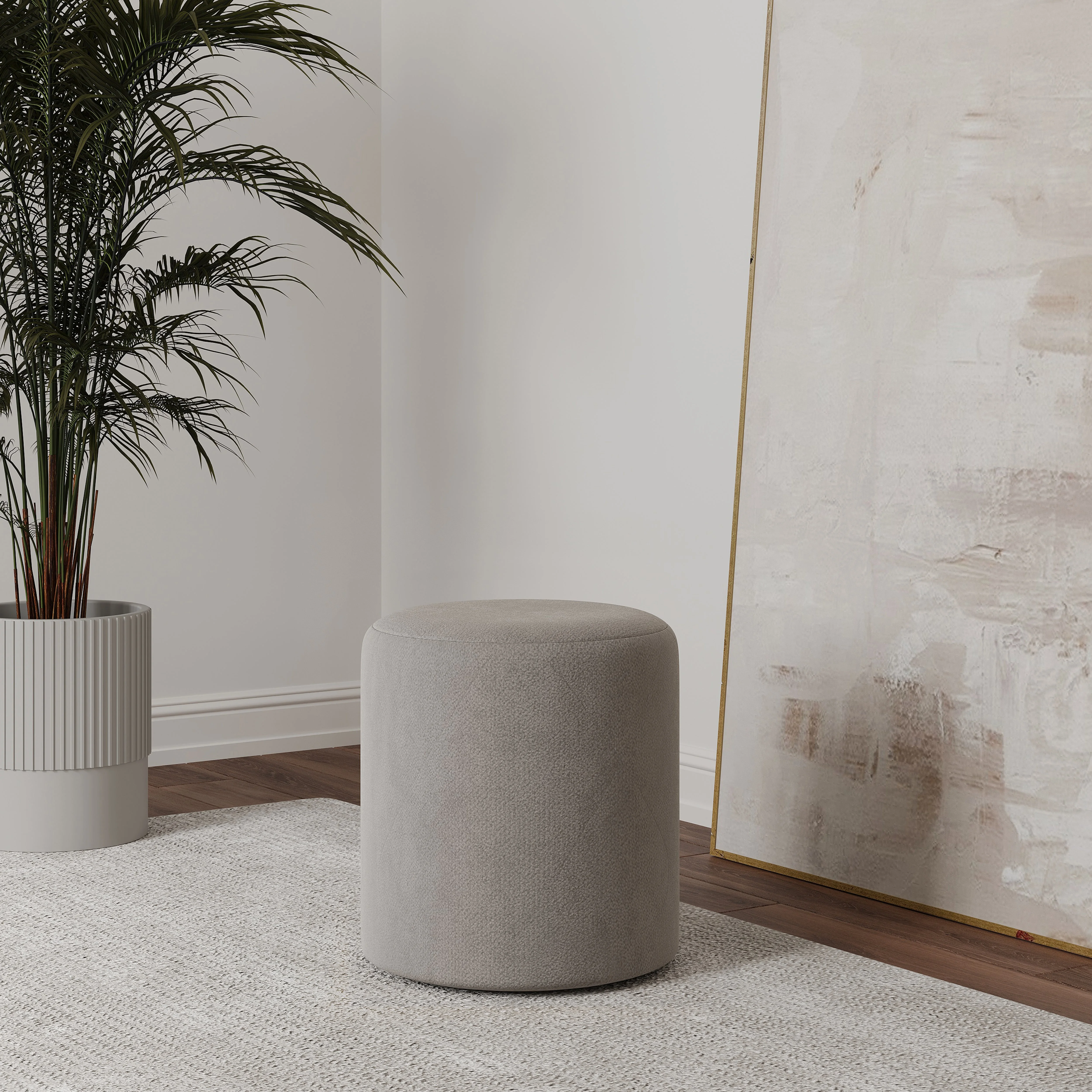 Taburet Tapitat Mali, Gri, Stofa, L 41 x l 41 x H 45 cm