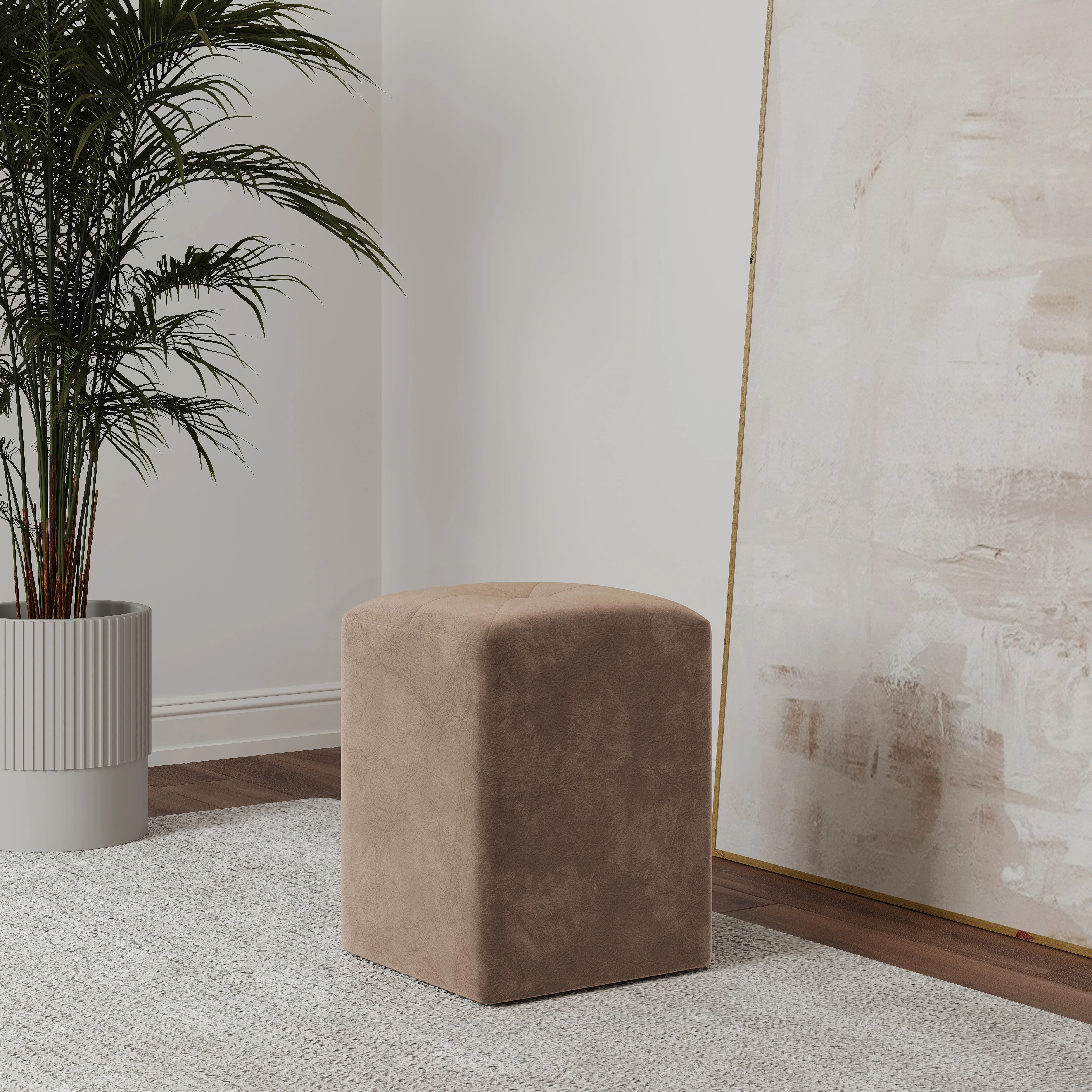 Taburet Tapitat Talin, Bej, Stofa, L 35 x l 35 x H 45 cm