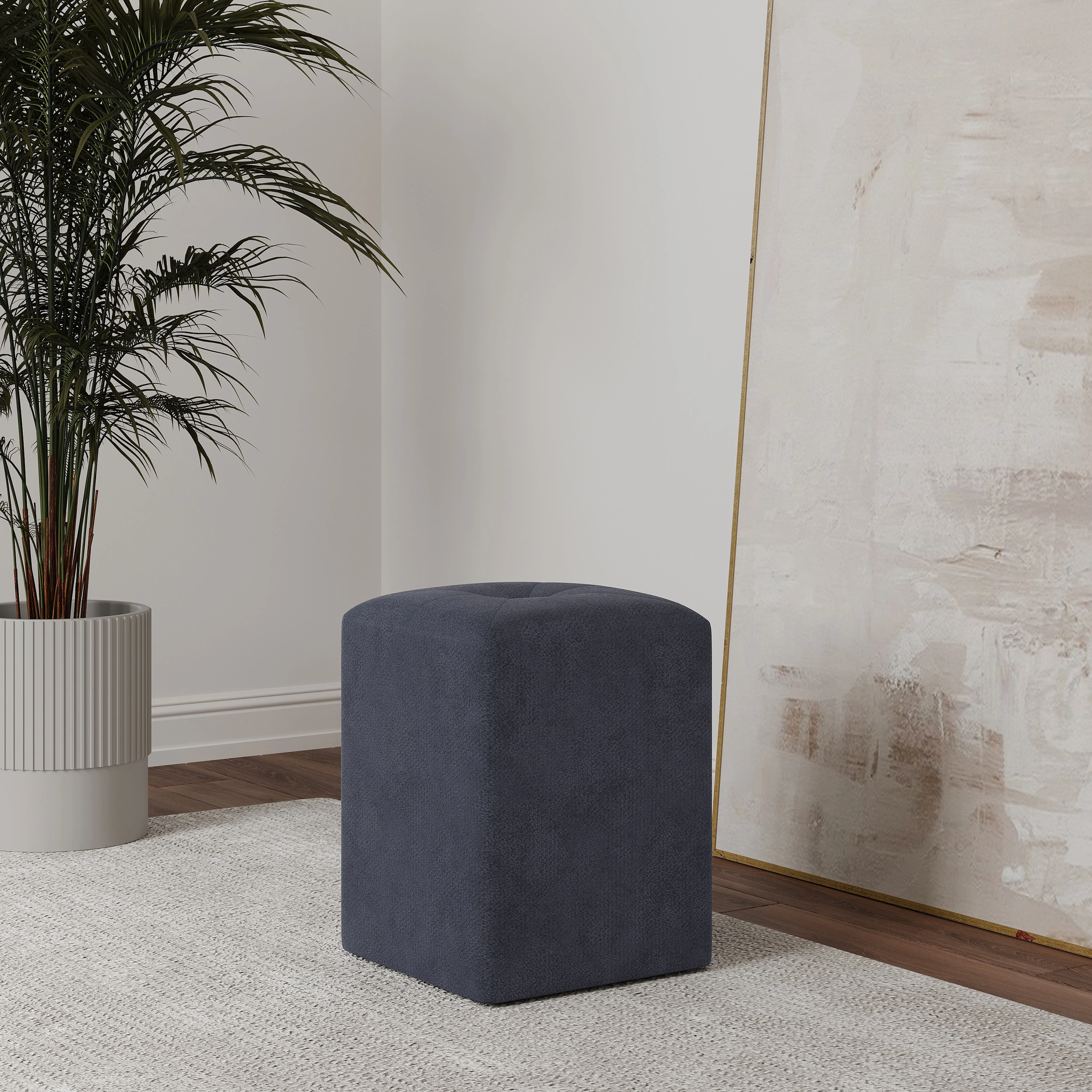 Taburet Tapitat Talin, Bleumarin, Stofa, L 35 x l 35 x H 45 cm