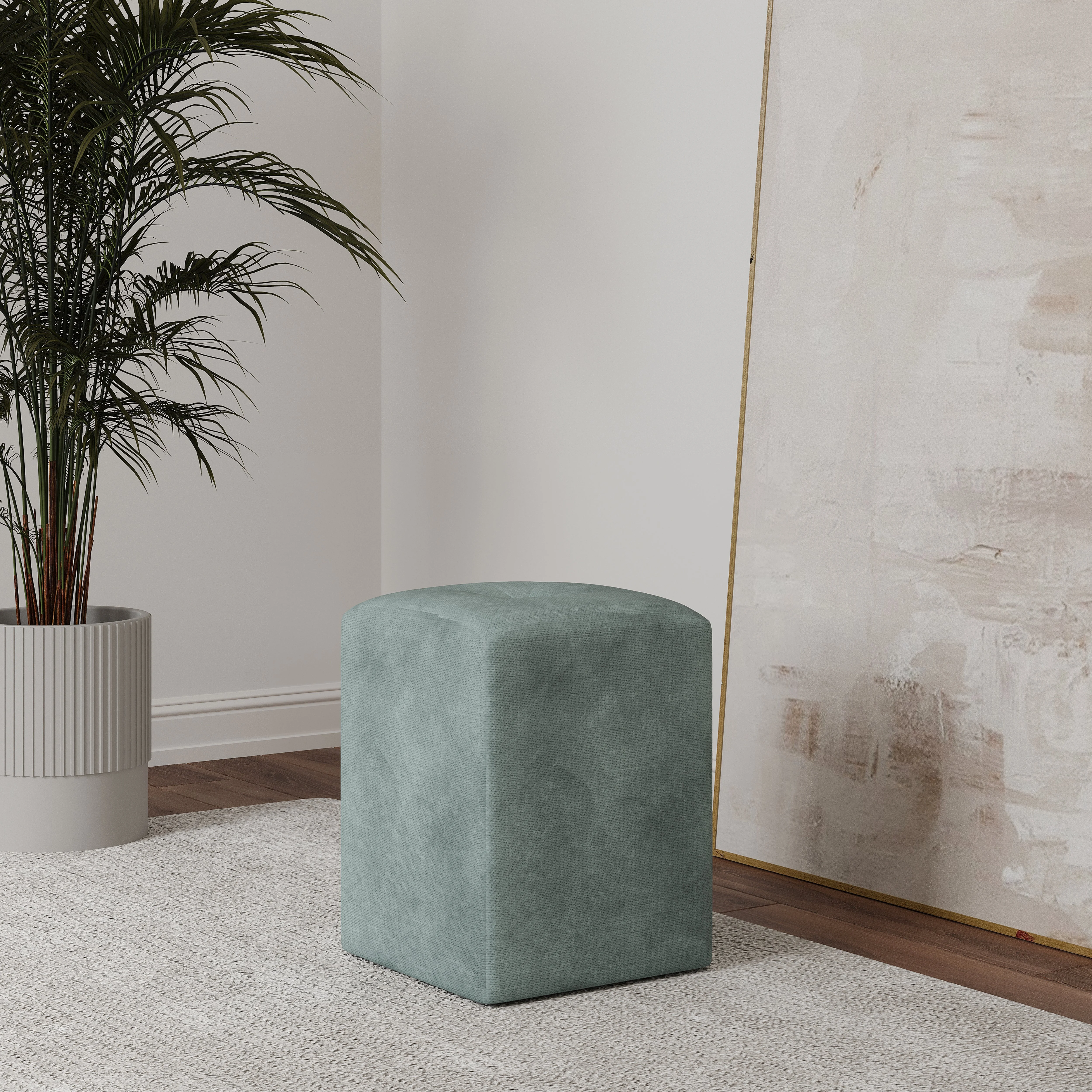 Taburet Tapitat Talin, Turcoaz, Stofa, L 35 x l 35 x H 45 cm