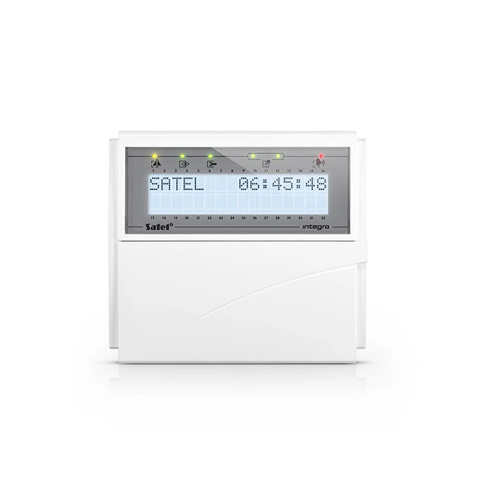 Tastatura centrala antiefractie Satel Integra INT-KLCD-W, 2 zone, buzzer, iluminare alba