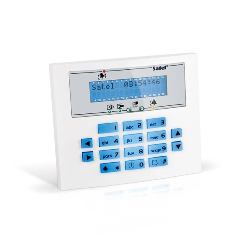 Tastatura centrala antiefractie Satel Integra INT-KLCDS-BL, 2 zone, buzzer, iluminare albastra