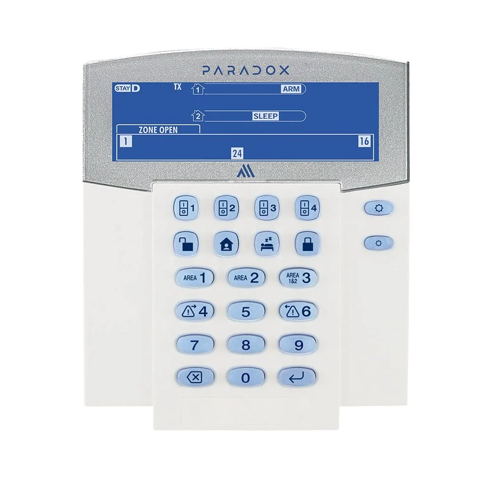 Tastatura LCD wireless Paradox K38M, 32 zone, 2 partitii