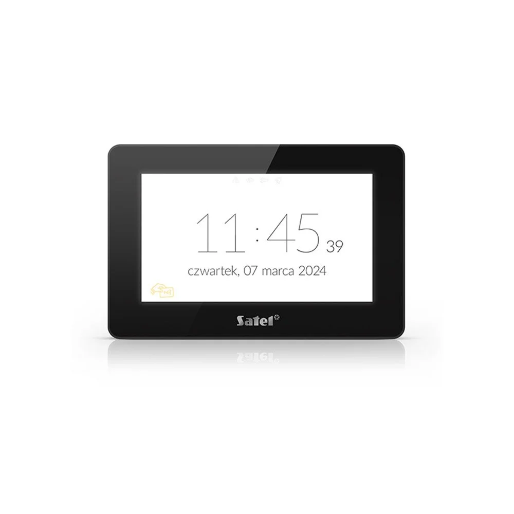 Tastatura touch screen Satel Integra INT-TSH2R-B, 7 inch, MIFARE 13.56 MHz, MACRO, difuzor, slot card, neagra