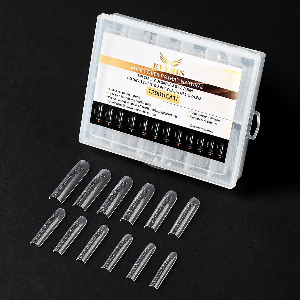 Tipsuri Full Cover Everin 120 bucati 12 marimi- Patrat Natural - JM120-Y13 - EVERIN