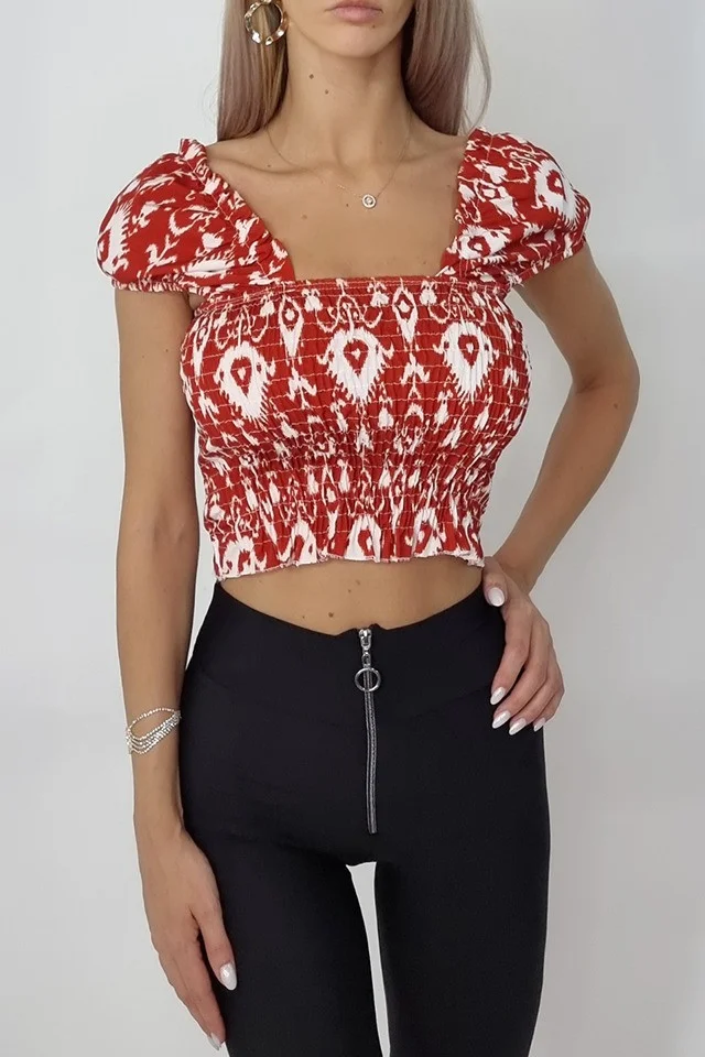 Top scurt Margot cu imprimeu rosu