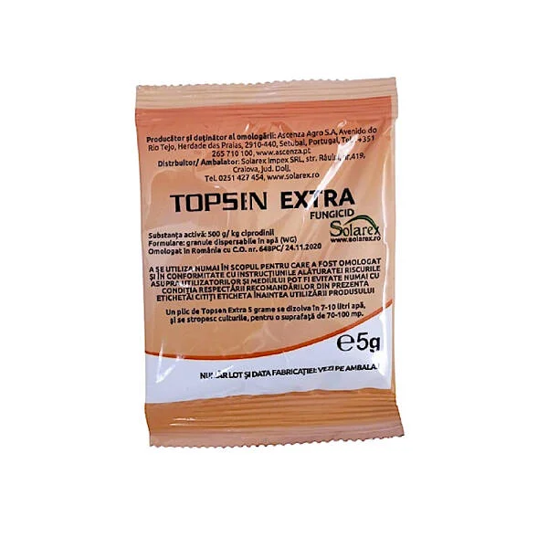 Topsen Extra 5 gr, fungicid sistemic, Ascenza, Rapan (mar, par), Monilioza (cais, piersic, nectarin, prun, cires, visin), Putregai Cenusiu (vita de vie)