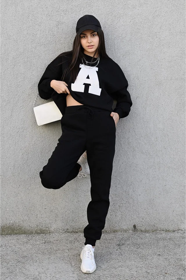 Trening vatuit din bumbac, Adina, Negru