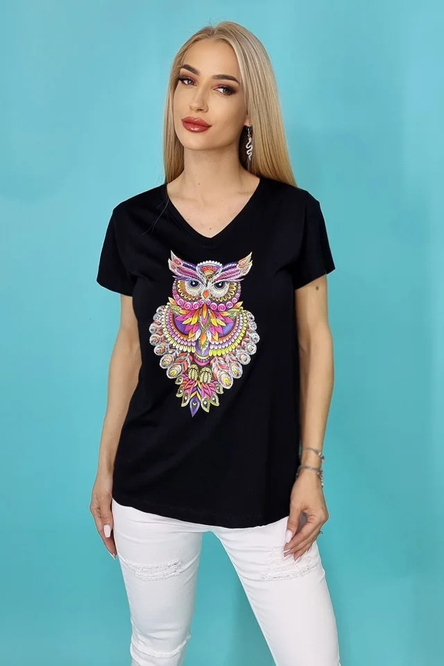 Tricou dama Zayn, cu imprimeu, Blossom, Negru