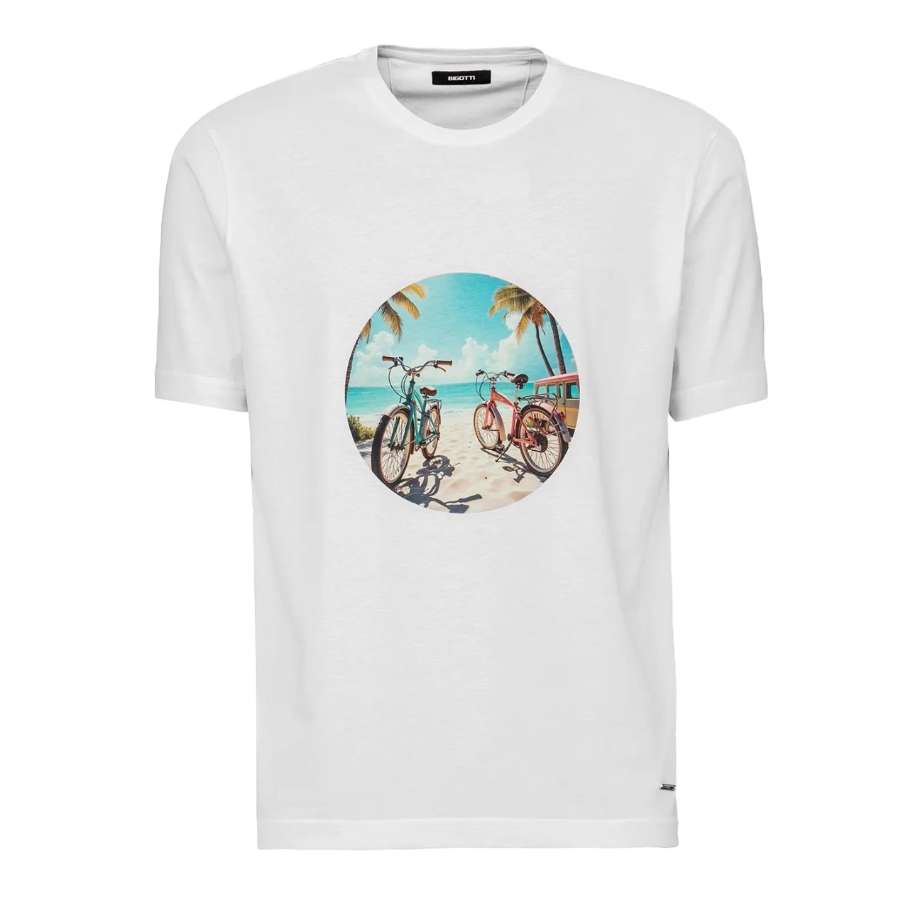 Tricou slim alb print geometric bumbac 100% L