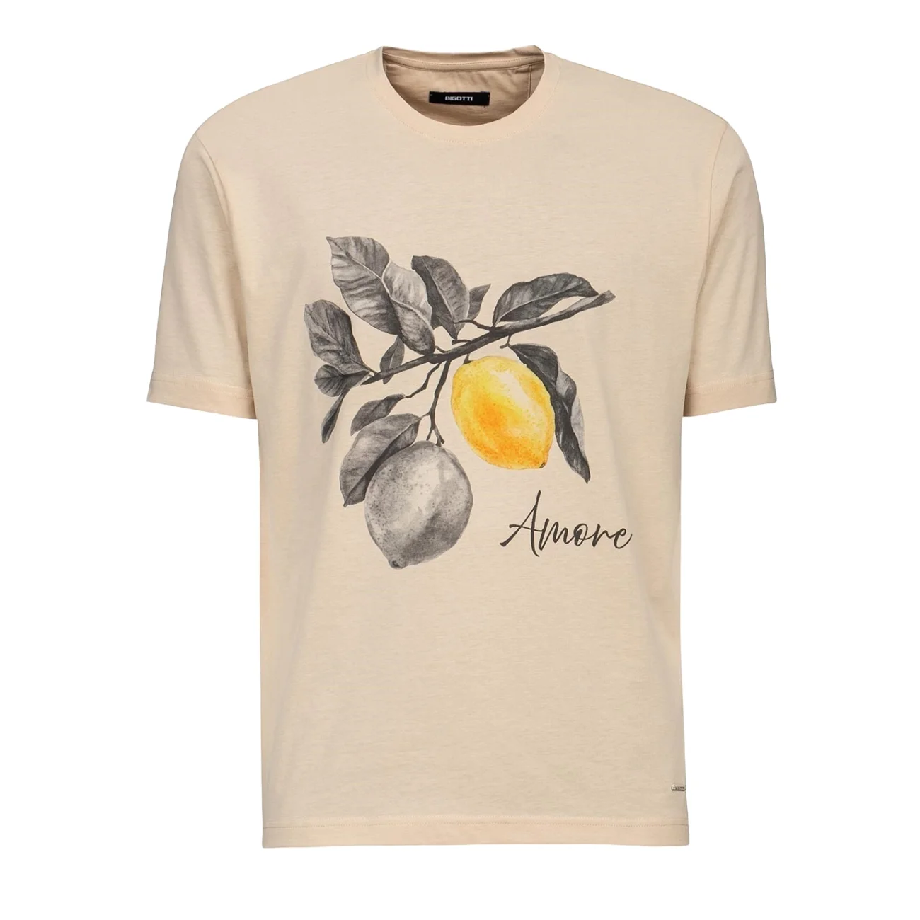 Tricou slim bej print guler rotund amore S