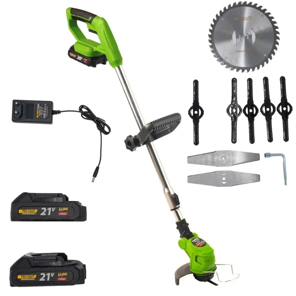 Trimmer electric cu 2 acumulatori pentru tuns iarba, 12 accesorii, 10000rpm/min, 21v, 1.5AH,