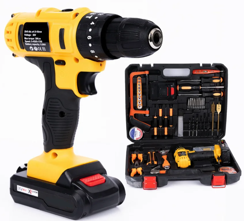 Trusa Bormasina cu percutie 2 acumulatori  24 V 6A + accesorii  110 PIESE