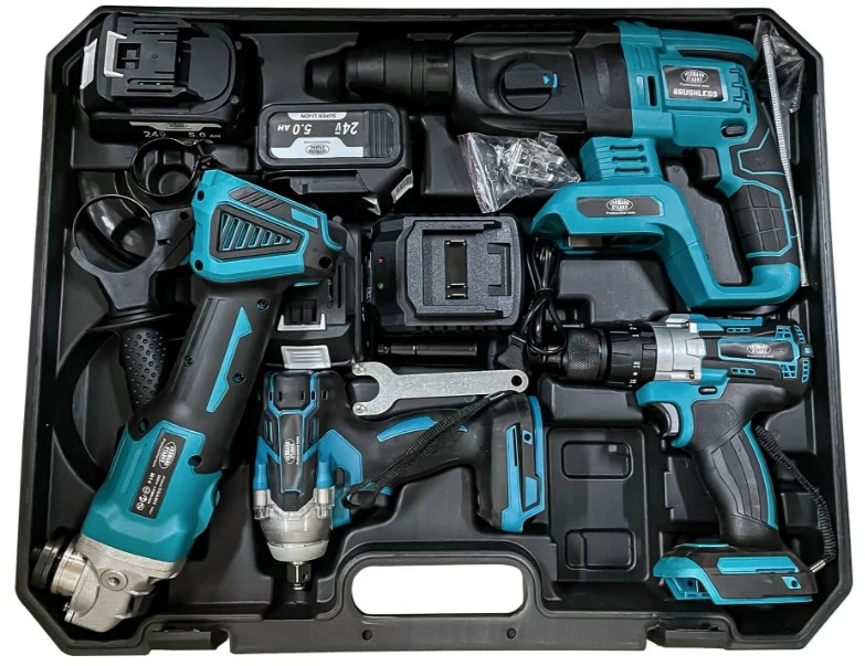 Trusa completa 4 Piese 24V 5AH ce contine : Rotopercutor Bormasina Autofiletanta de impact si  Flex