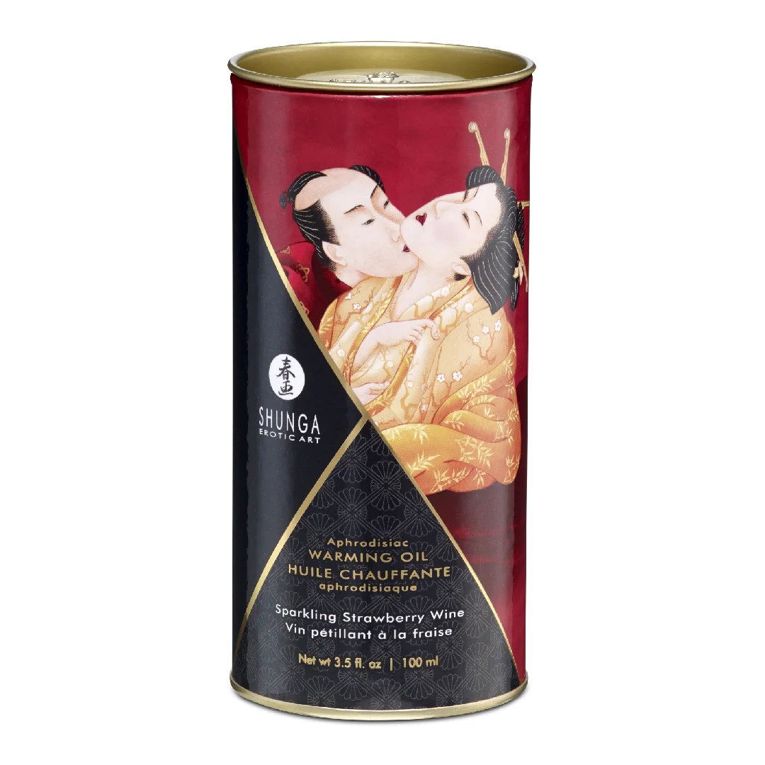 Ulei de masaj cu efect de incalzire Strawberry, 100ml, Shunga Erotic Art