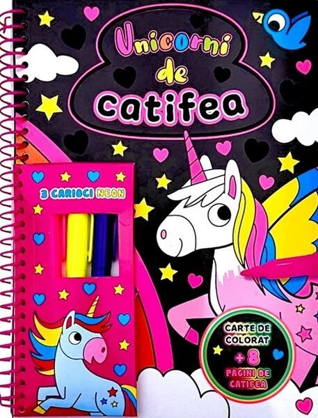 Unicorni de catifea. Carte de colorat + 3 carioci neon - Hardcover - *** - Flamingo