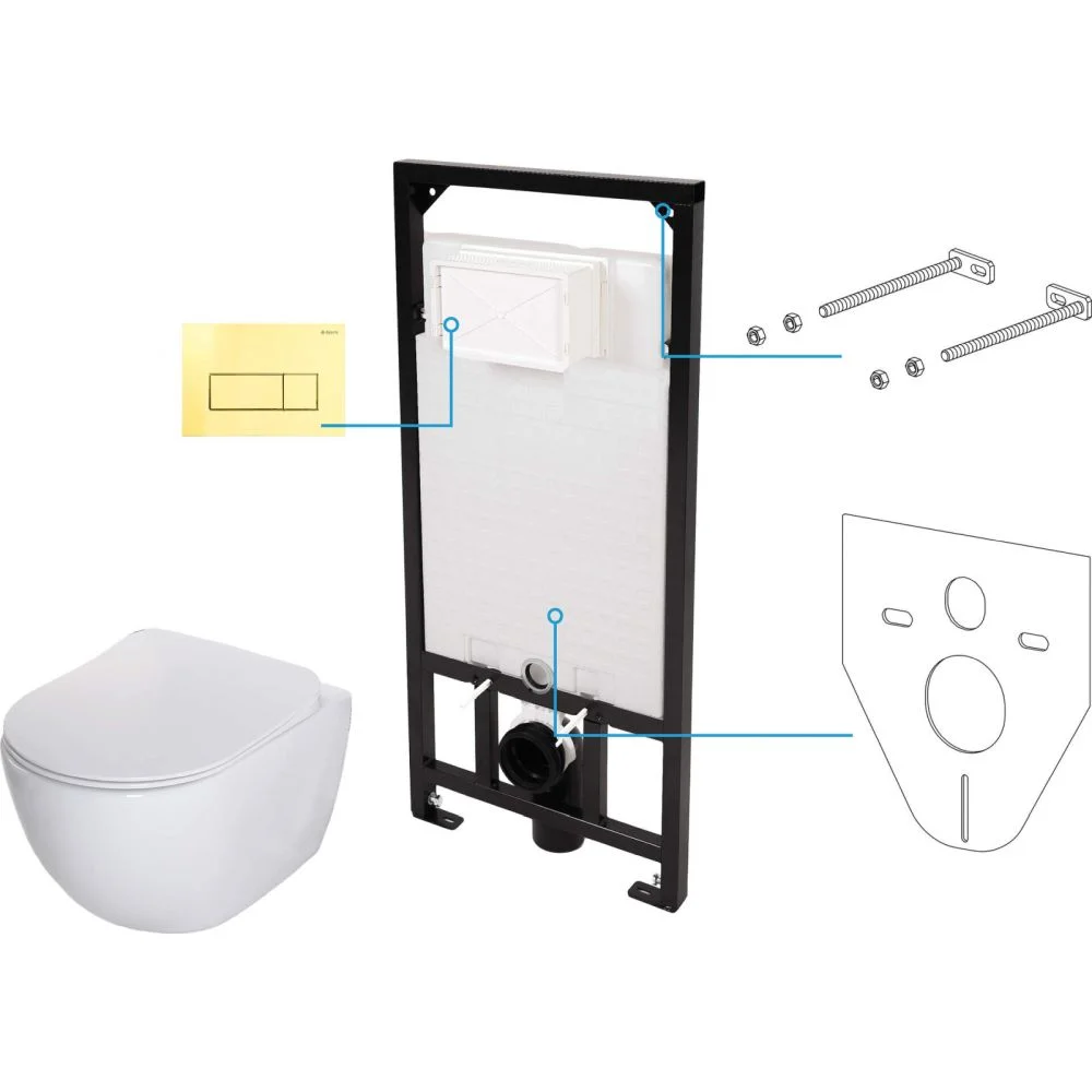 Vas wc suspendat cu rezervor incastrat si clapeta actionare aurie Deante, Poenia