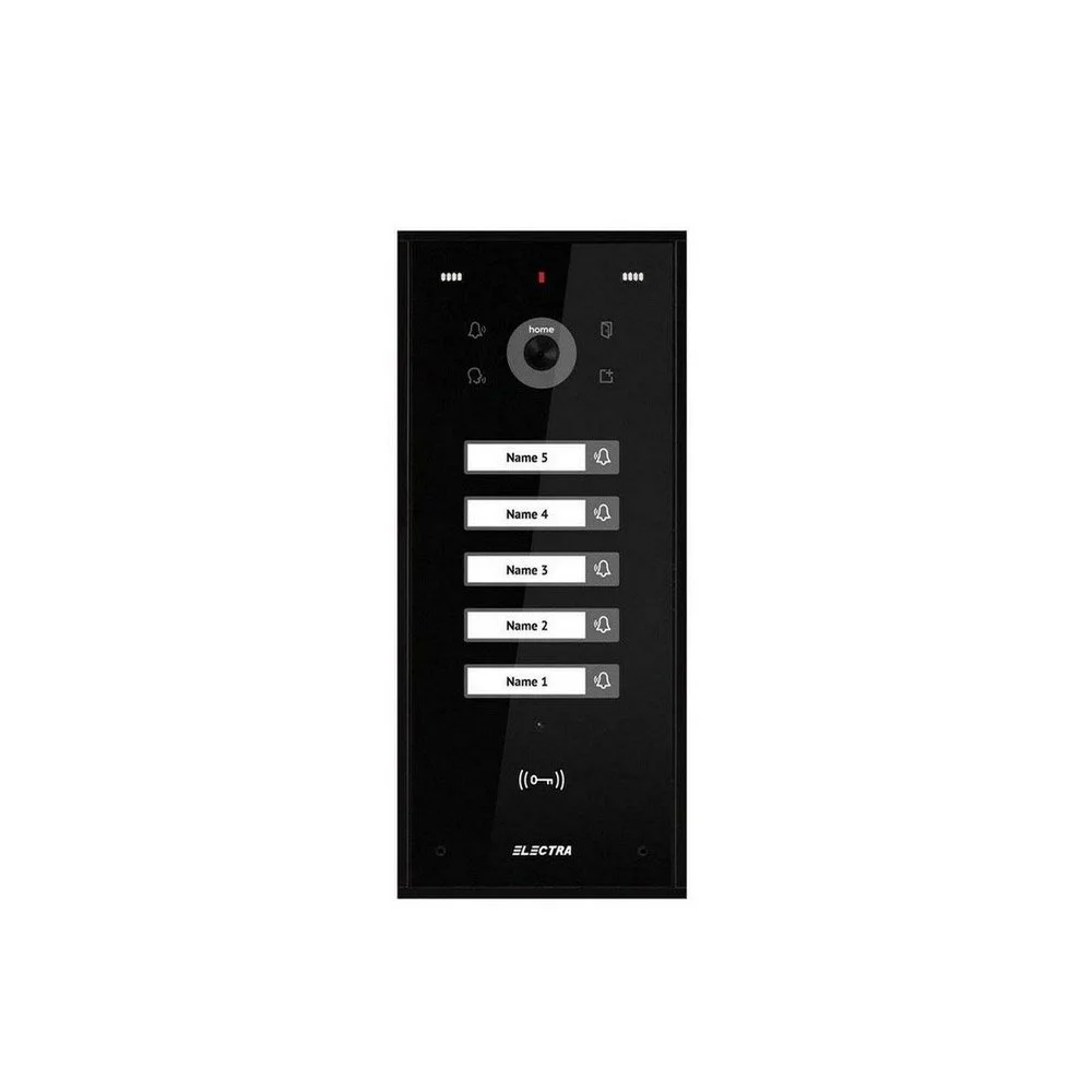 Videointerfon de exterior Electra VPH.05F03.ELBTL, 5 familii, montaj incastrat, 4 fire, RFID, negru