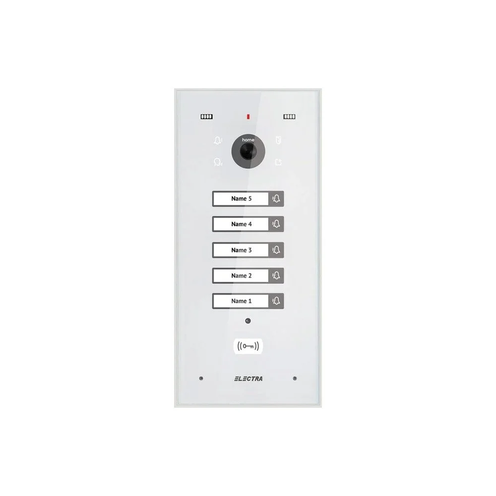 Videointerfon de exterior Electra VPH.05F03.ELWTL, 5 familii, montaj incastrat, 4 fire, RFID, alb