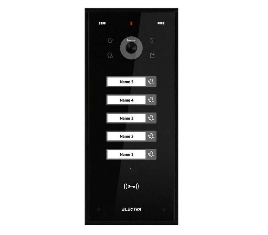 Videointerfon de exterior Electra VPH.05S03.ELBTL, 5 familii, montaj aparent, 4 fire, RFID, negru