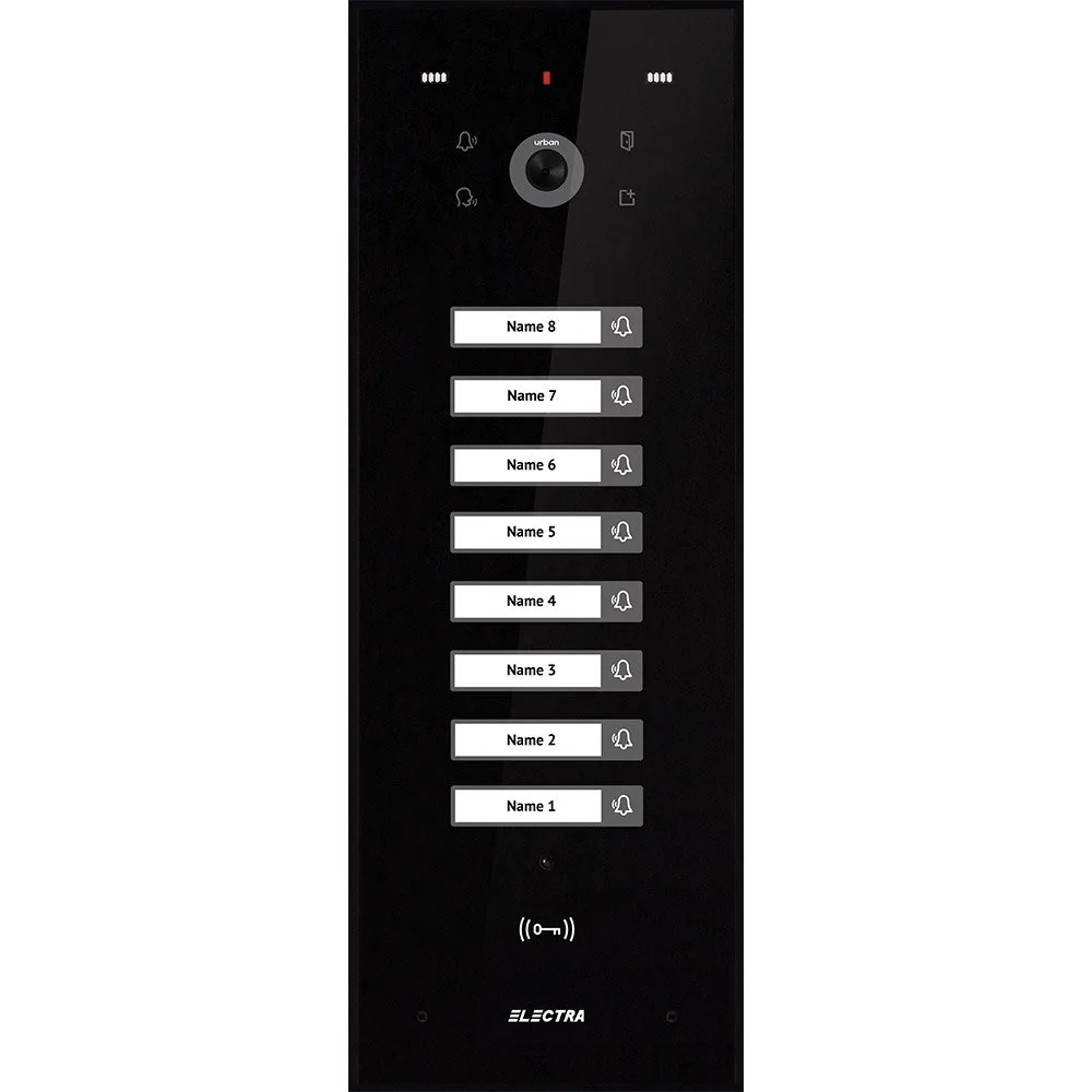 Videointerfon de exterior Electra VPU.08F03.ELBTL, 8 familii, 800 LTV, RFID, incastrat, negru