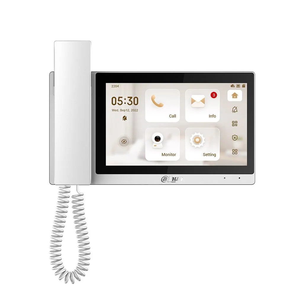 Videointerfon de interior cu receptor IP WiFi Dahua VTH5421EW-H, 7 inch, PoE, slot card, alb