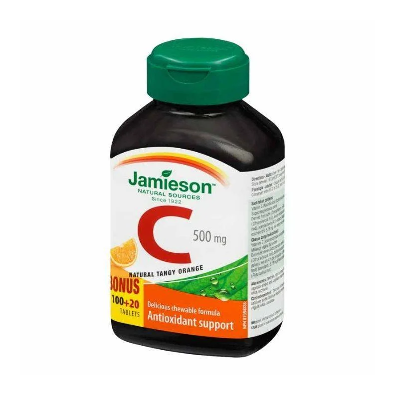 Vitamina C 500mg cu gust de portocale, 120 tablete masticabile, Jamieson