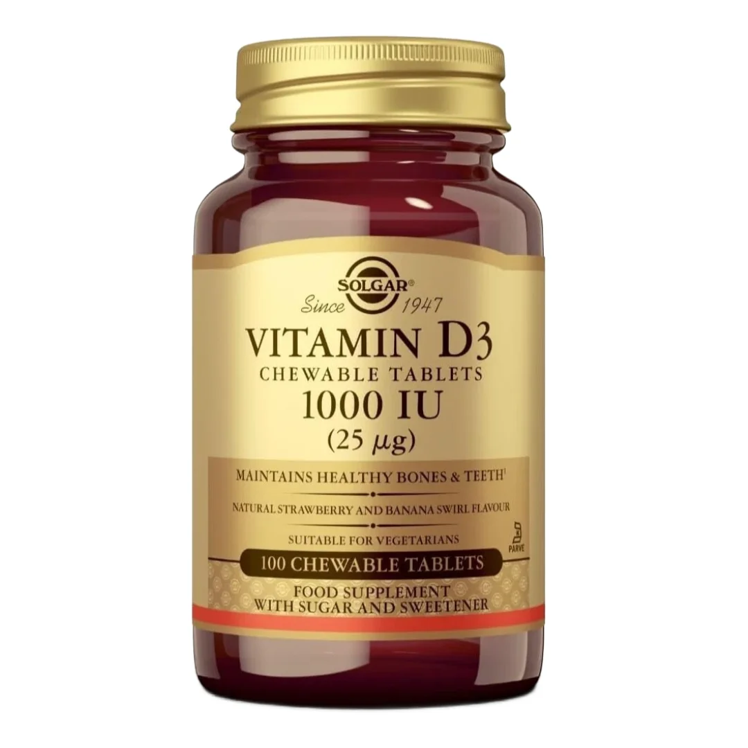 Vitamina D3 1000 UI, 100 tablete masticabile, Solgar