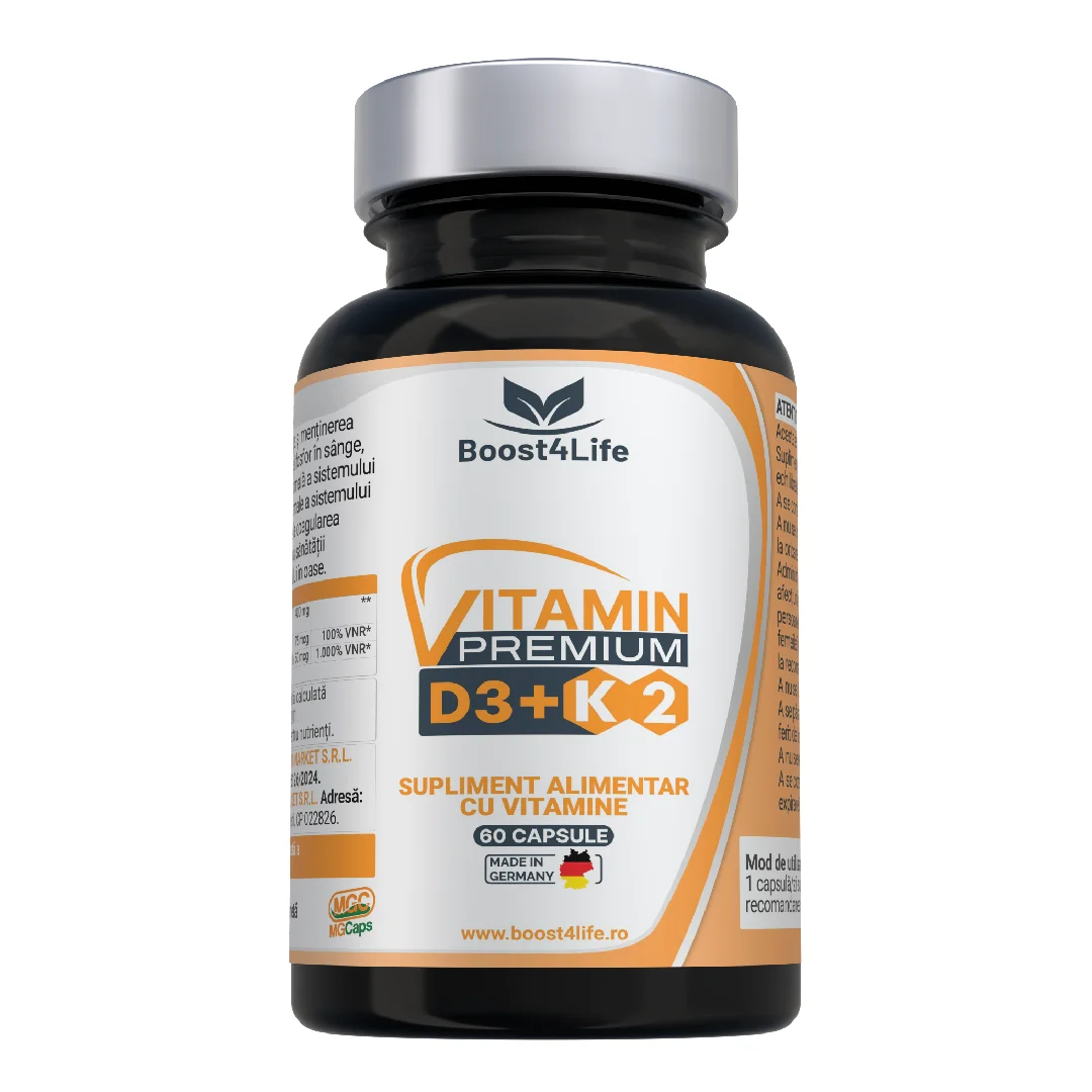 Vitamina D3+K2 Premium (2000 UI), MGCaps®, 60 capsule vegetale, Boost4Life