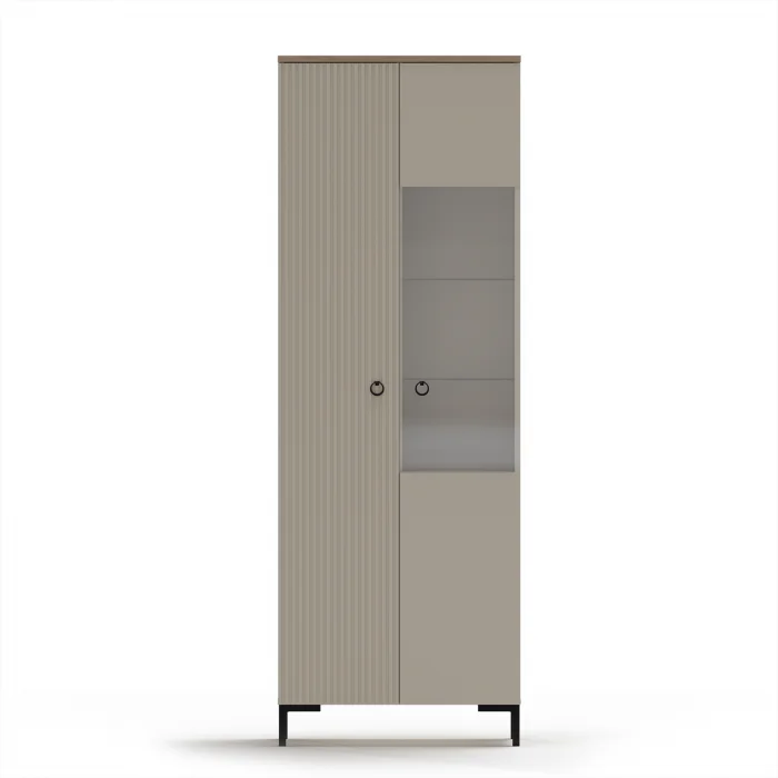 Vitrina DOMINICA, 2 usi, geam, taupe + stejar silverjack, 70x41x199 cm