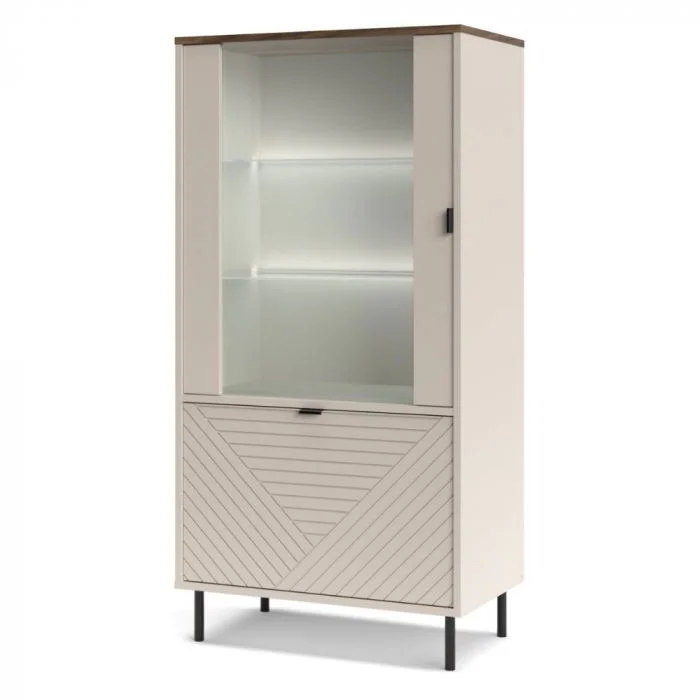 Vitrina joasa EVO, 2 usi, geam, casmir + stejar castello, 68,4x40x135,2 cm