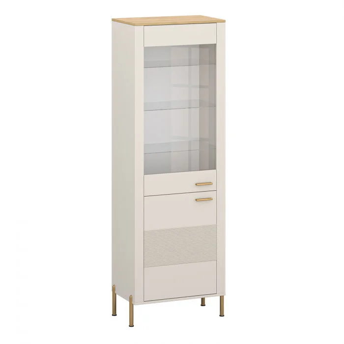 Vitrina RUBEN, 2 usi, geam, casmir + stejar piatra, 69,6x42,2x203 cm