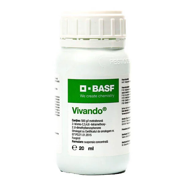 Vivando 20 ml, fungicid sistemic, BASF, fainare (vita de vie), rezistenta ridicata la spalare, sigur pentru albine, interval scurt pana la recoltare, nu afecteaza fermentatia