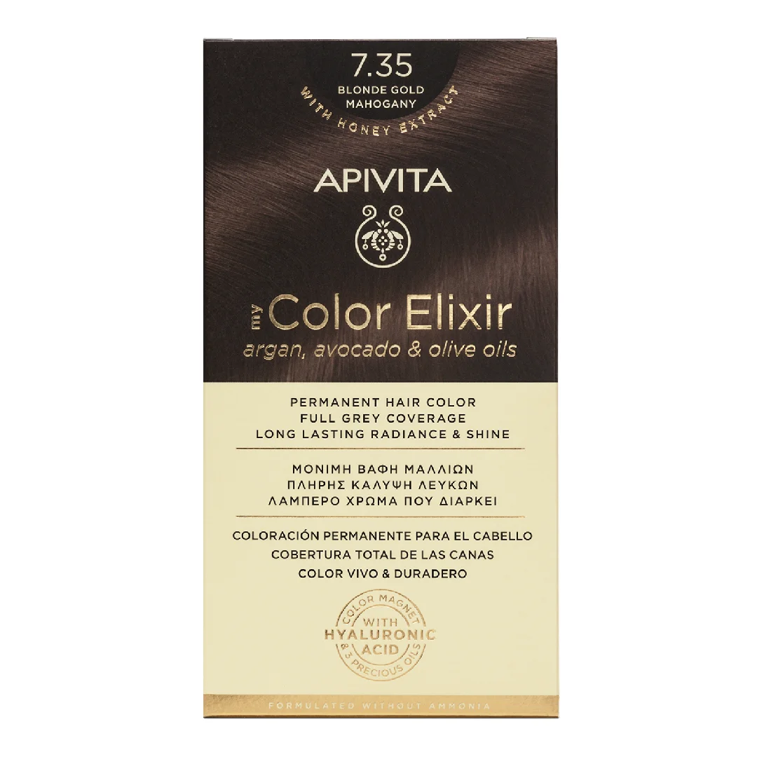 Vopsea de par My Color Elixir, Blonde Gold Mahogany N7.35, 155 ml, Apivita