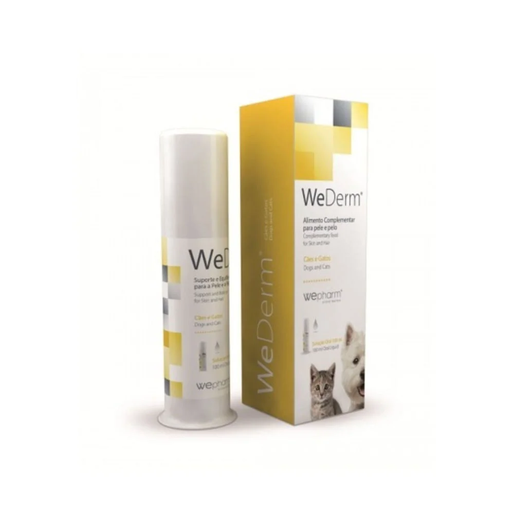 WEPHARM WeDerm, supliment piele & blană câini, suspensie orală WEPHARM WeDerm, XS-XL, supliment piele & blană câini și pisici, flacon cu aplicator, 100ml suspensie orală